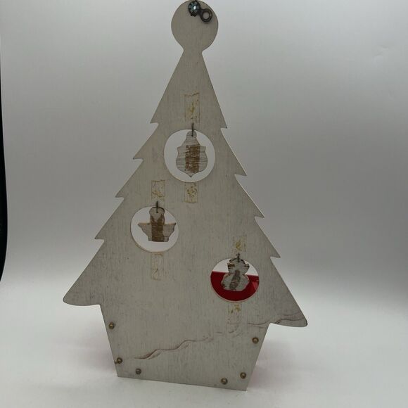 Vtg Wood Christmas Tree Card Holder Holiday Mail Box Kitsch Japan 14" Elf Santa - Picture 7 of 9